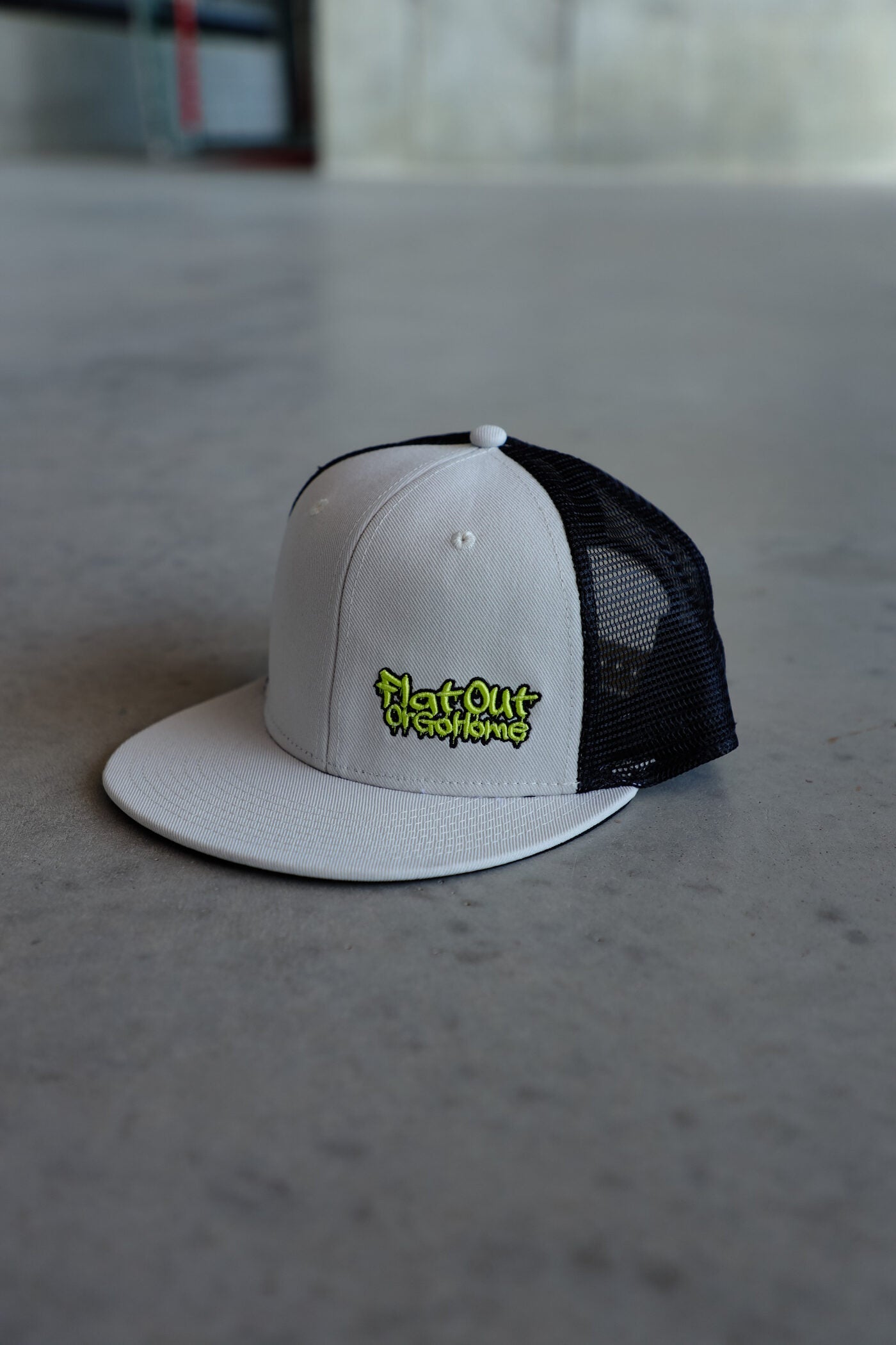 Forever Classic beige snapback cap with flat brim and mesh back