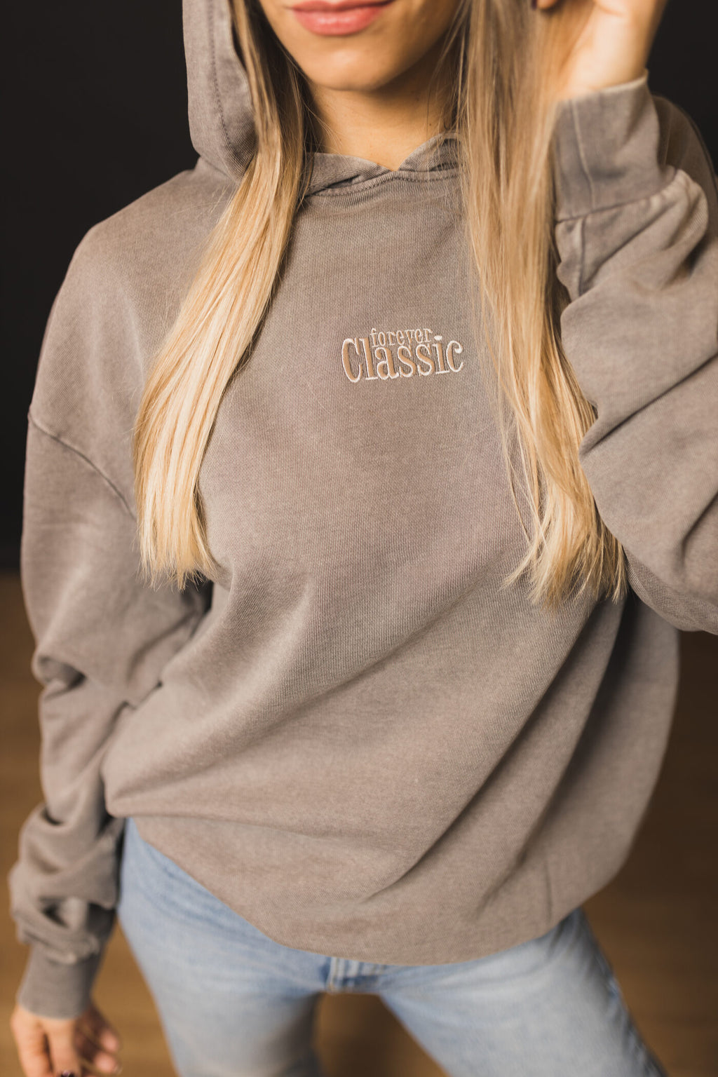 Forever Classic oversized hoodie in lightweight washed cotton with minimal embroidered logo on front