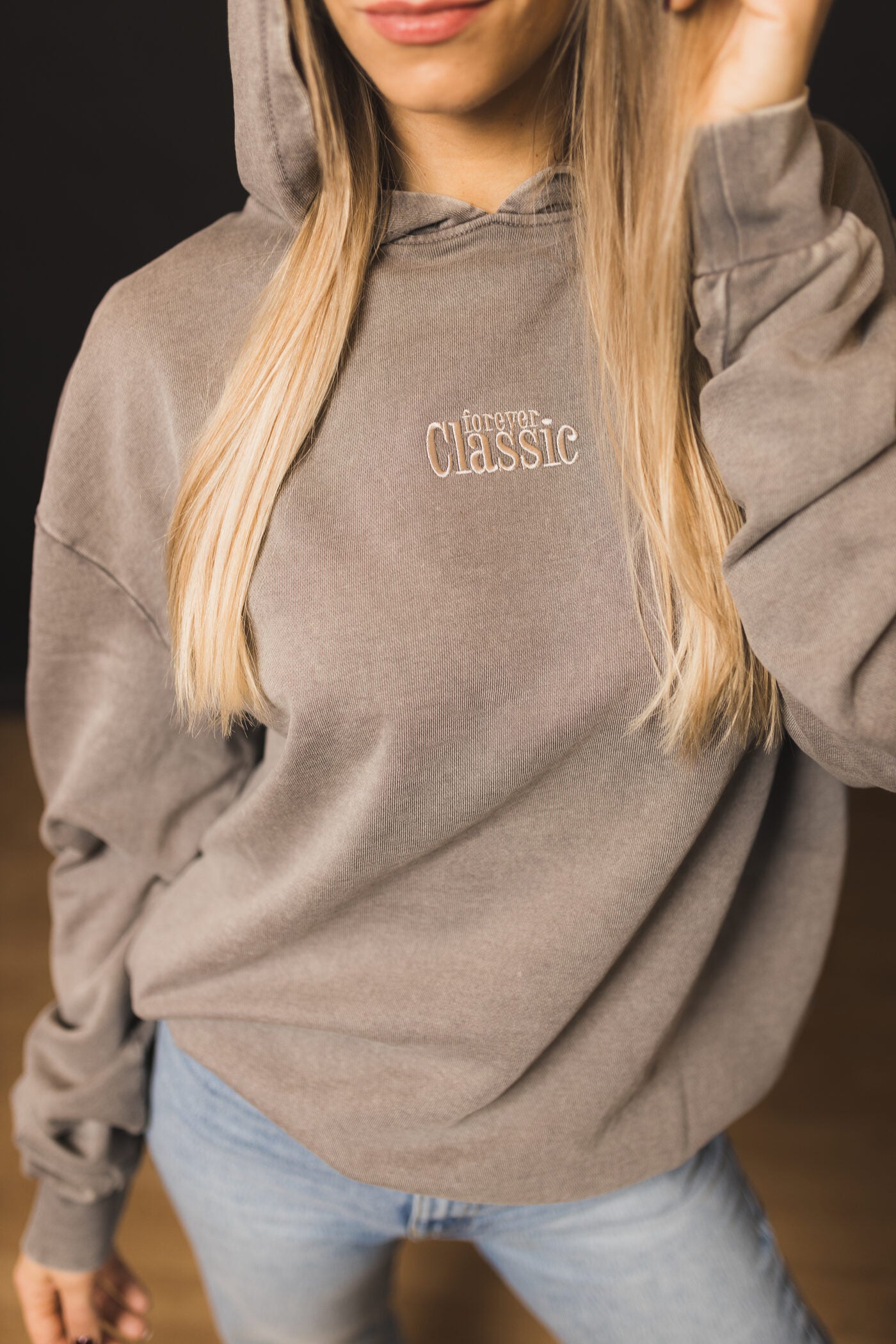 Forever Classic oversized hoodie in lightweight washed cotton with minimal embroidered logo on front