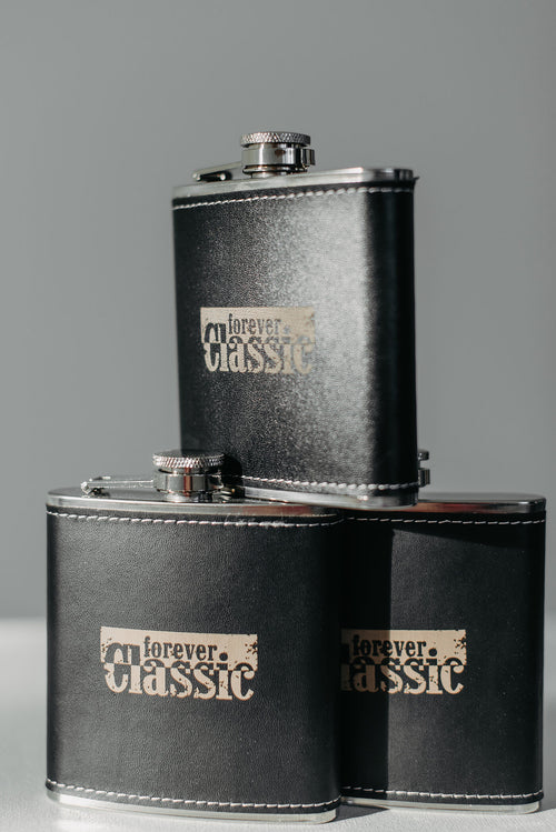 Forever Classic metal flask with faux leather cover, 180 ml volume