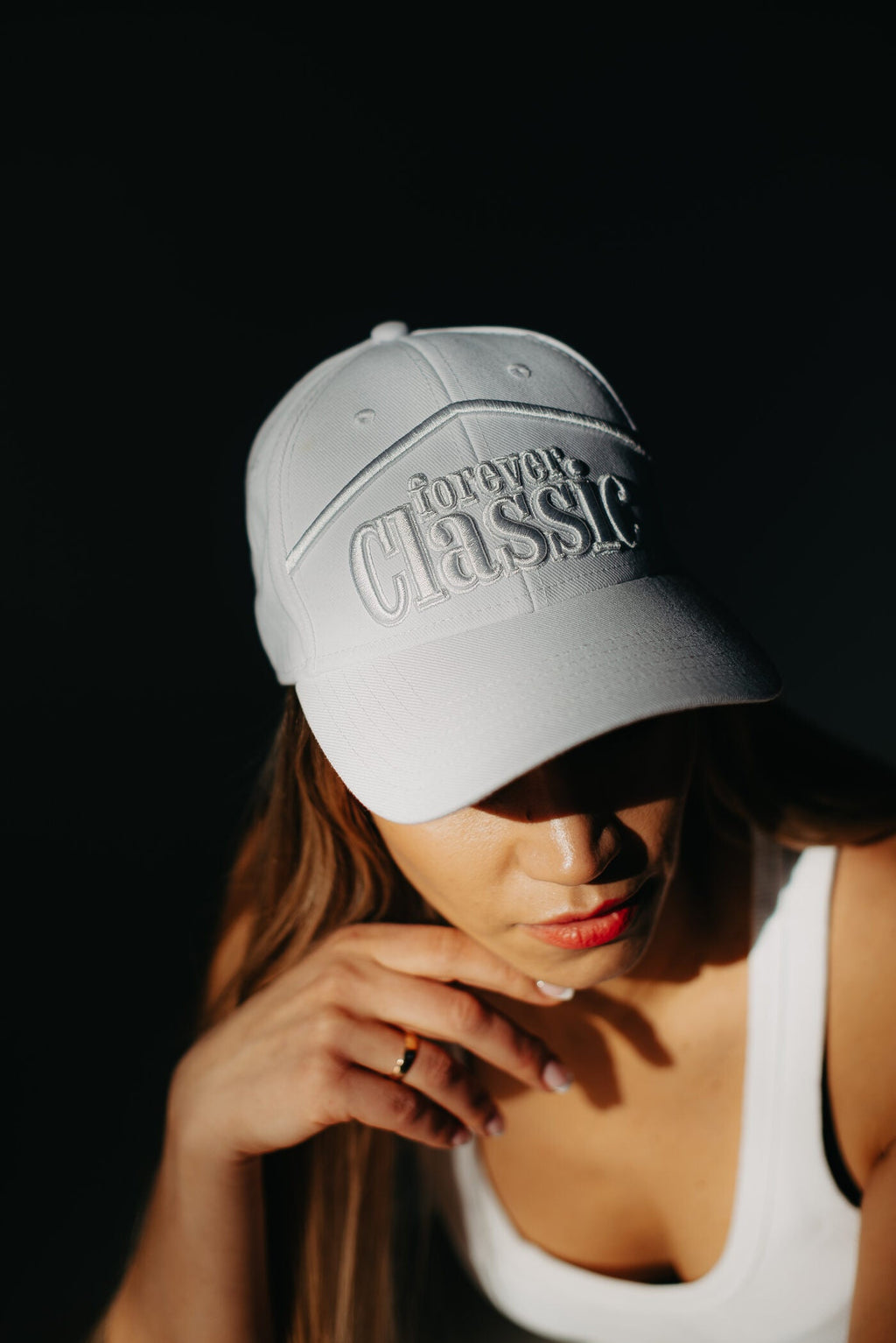 Forever Classic white baseball cap with brim and adjustable closure for everyday wear