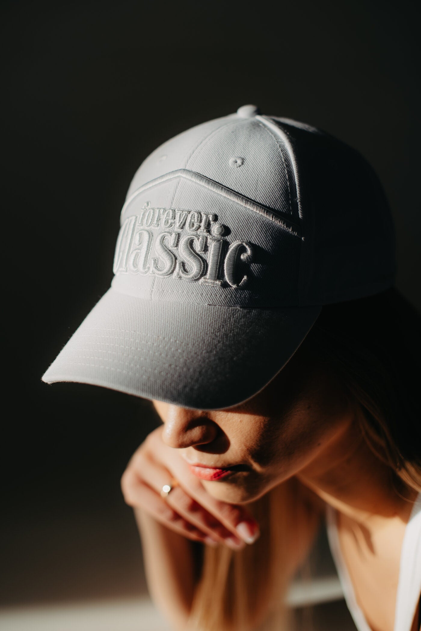 Forever Classic white baseball cap with brim and adjustable closure for everyday wear