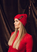 Forever Classic red beanie with embroidered logo, double-layer ribbed knit from recycled polyester
