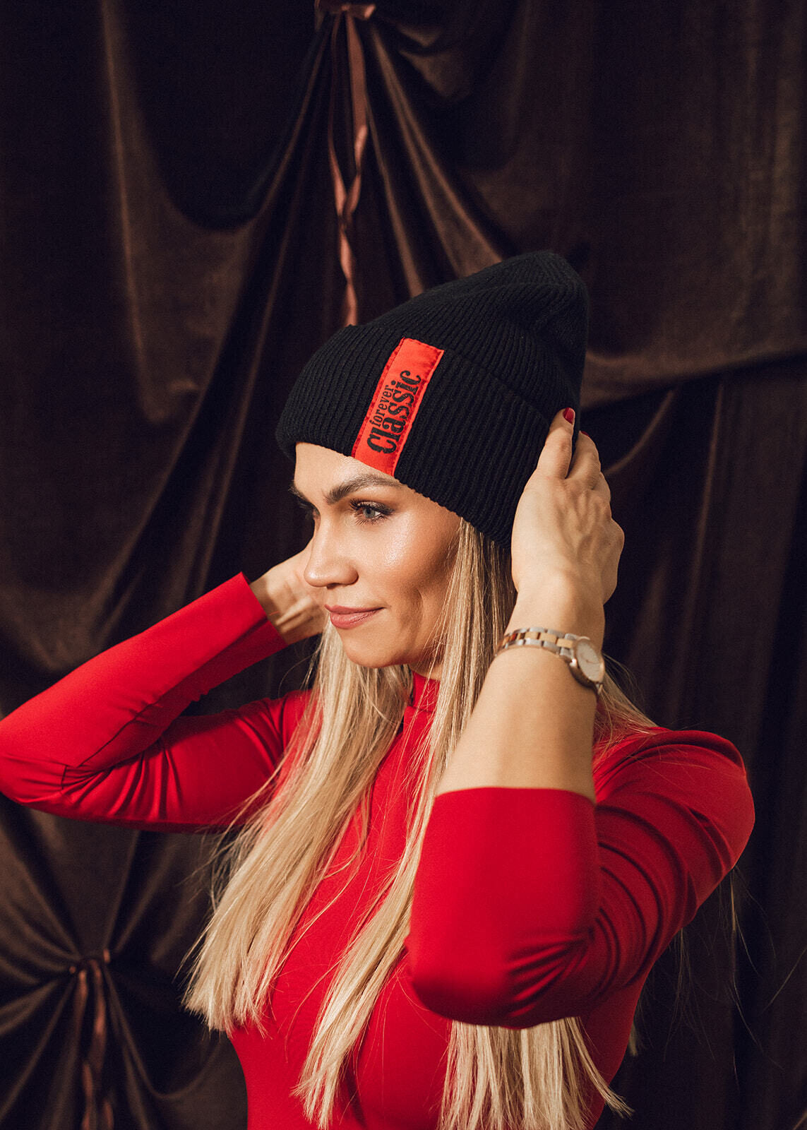 Forever Classic black knit beanie with embroidered logo from recycled polyester