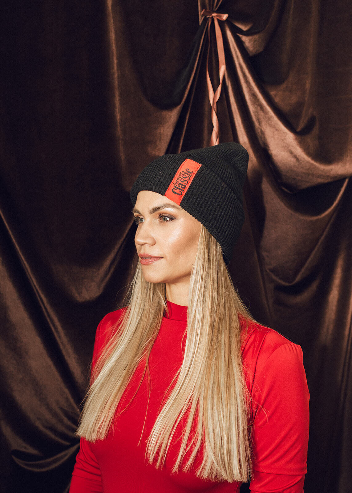 Forever Classic black knit beanie with embroidered logo from recycled polyester