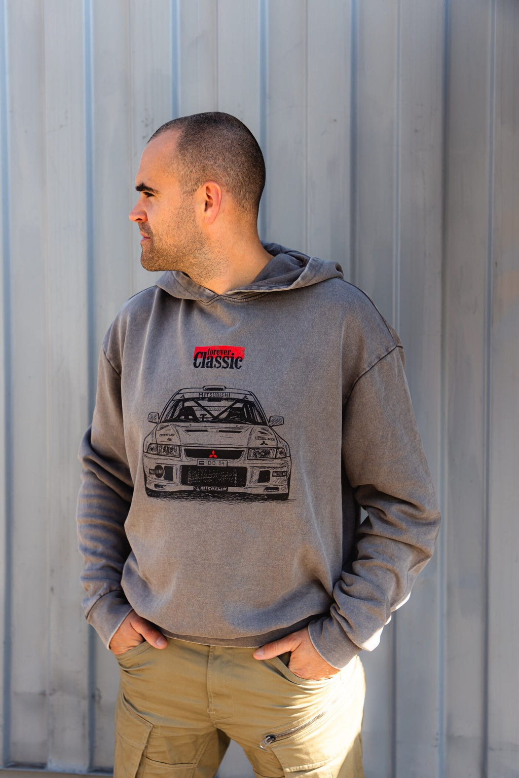 Grey oversized hoodie in lightweight cotton with modern relaxed cut, Forever Classic