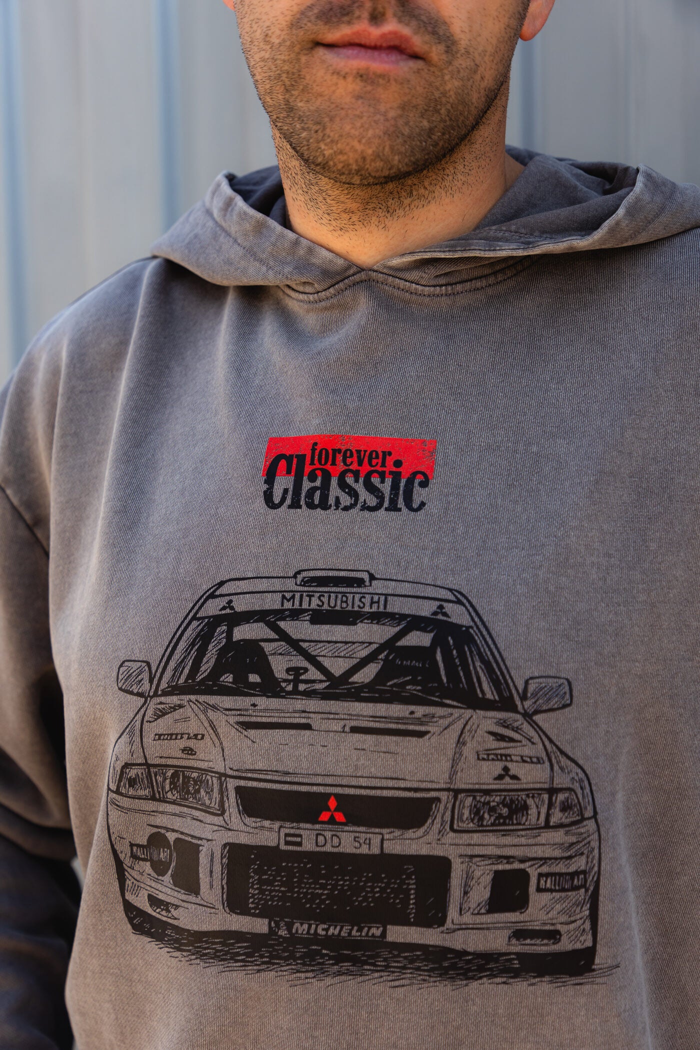 Grey oversized hoodie in lightweight cotton with modern relaxed cut, Forever Classic