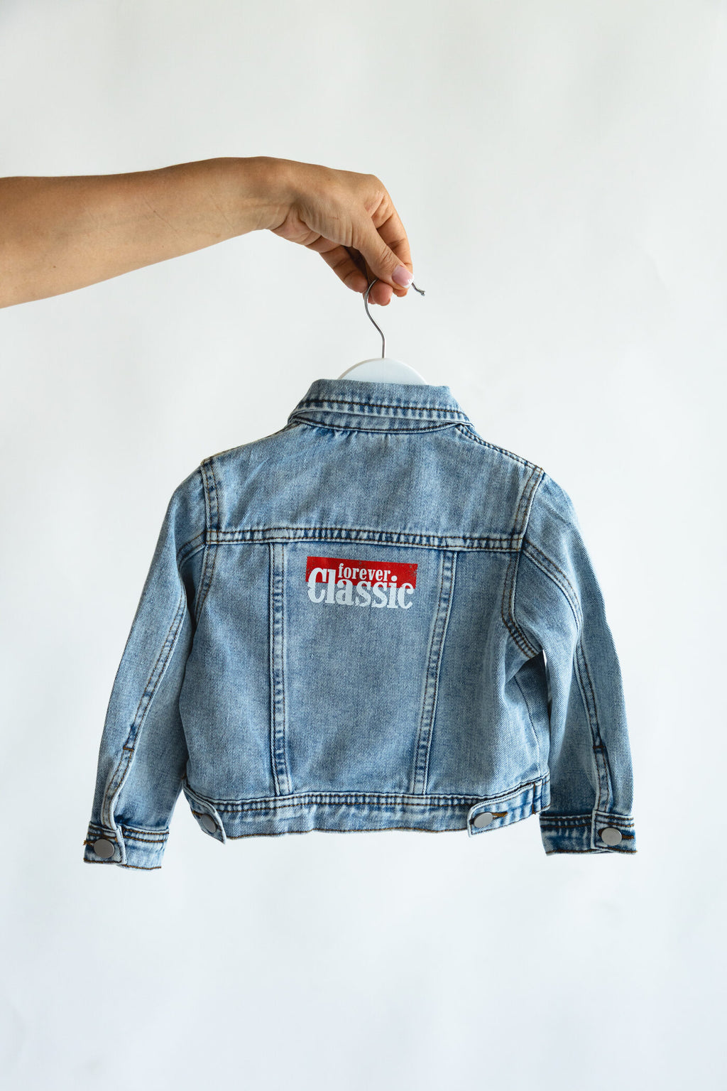 Forever Classic mini kids denim jacket in blue, size 98-104 cm, motorsport style